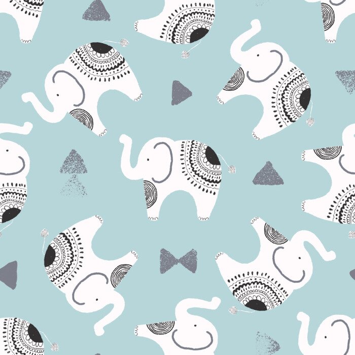 Tapete Schwarz-weiße Elefanten auf blauem Hintergrund