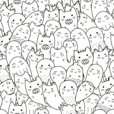 Tapete Schwarz-weiße Elfen und kleine Monster