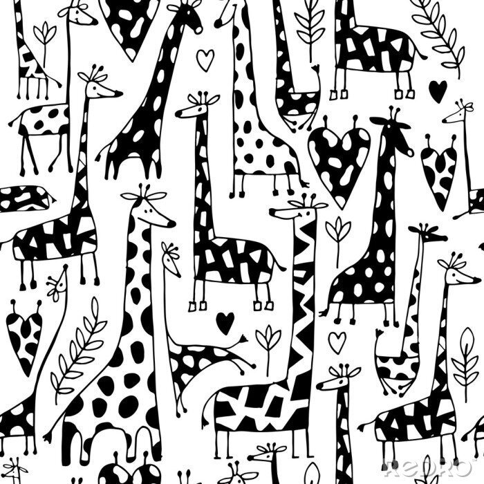 Tapete Schwarz-weiße Giraffen für Kinder