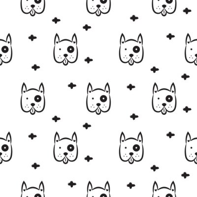 Tapete Schwarz-weiße Hundeköpfe und Kreuze