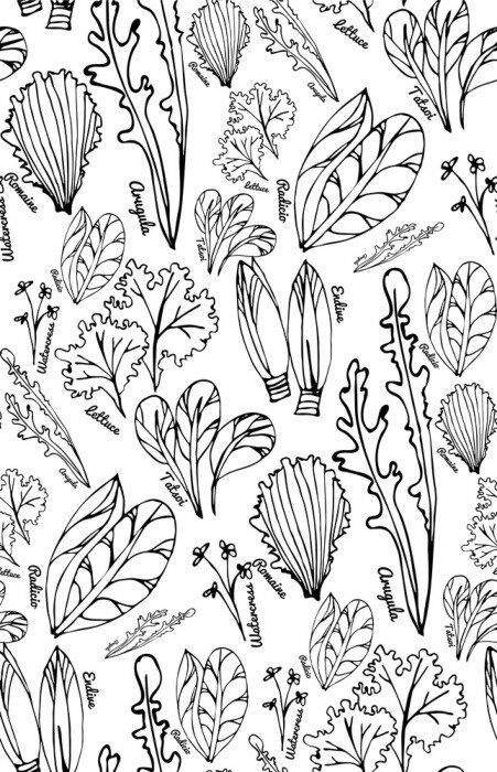 Tapete Schwarz-weiße Kräuter auf hellem Hintergrund