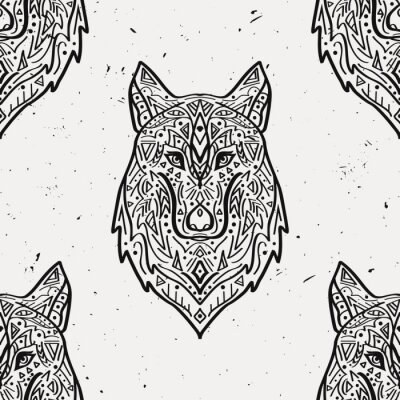 Tapete Schwarz-weiße magische Zierwölfe