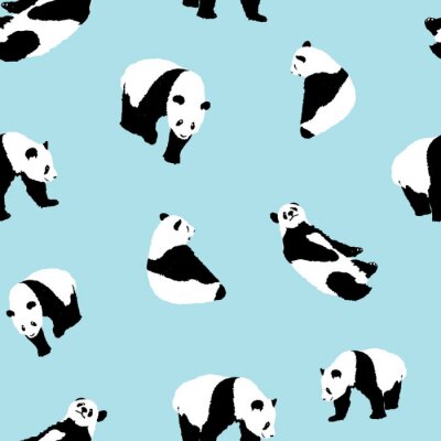 Tapete Schwarz-weiße Pandabären auf blauem Hintergrund