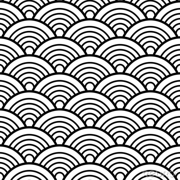 Tapete Schwarz-weiße symmetrische Wellen