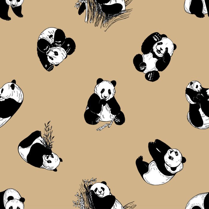 Tapete Schwarz-weiße Teddybären auf beigem Hintergrund