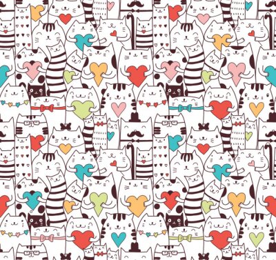 Tapete Schwarz-weiße Tiere mit bunten Herzchen