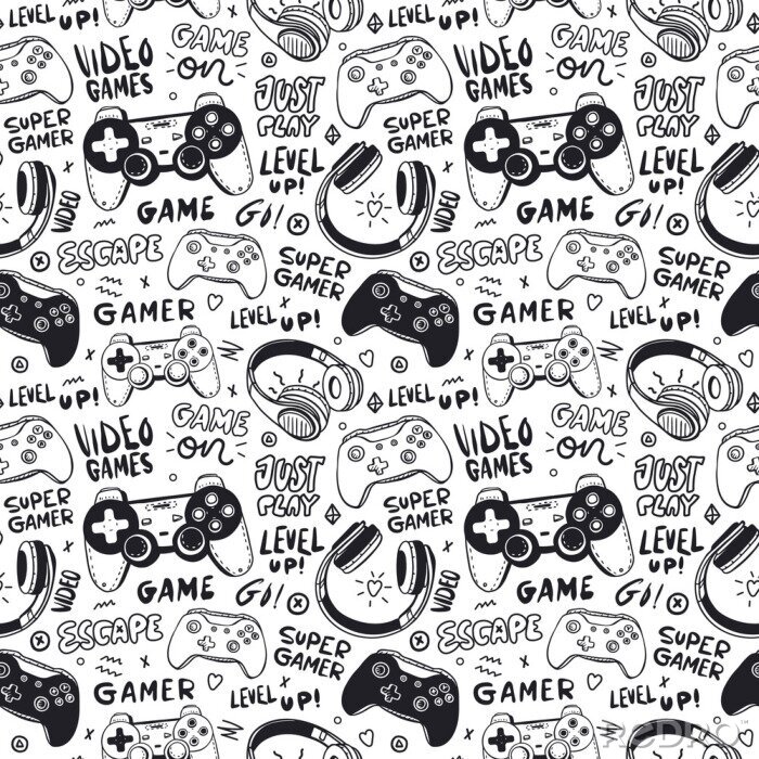 Tapete Schwarz-weißes Gaming-Muster