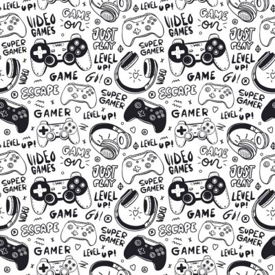 Tapete Schwarz-weißes Gaming-Muster