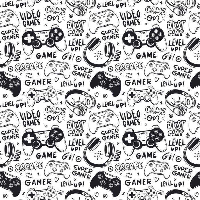 Tapete Schwarz-weißes Gaming-Muster