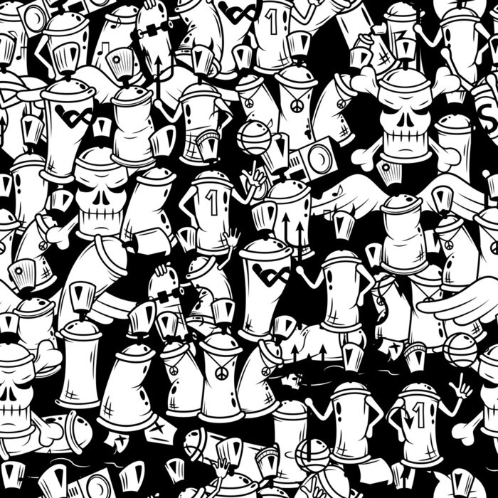 Tapete Schwarz-weißes Graffiti an der Mauer