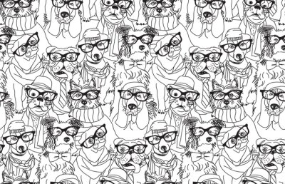 Tapete Schwarz-weißes Hipster-Muster mit Hunden