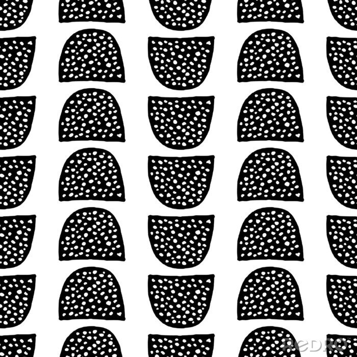 Tapete Schwarz-weißes Muster mit Punkten in einem Halbkreis