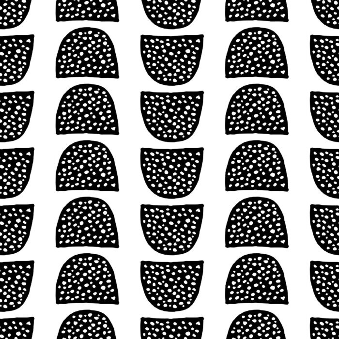 Tapete Schwarz-weißes Muster mit Punkten in einem Halbkreis