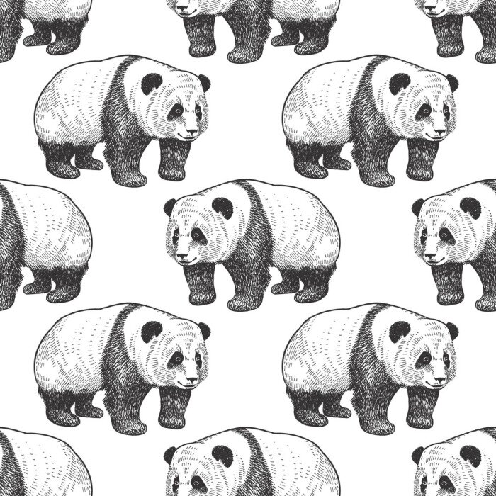 Tapete Schwarz-weißes Panda-Muster