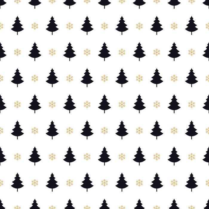 Tapete Schwarze Fichten mit goldenen Schneeflocken