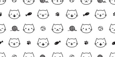 Tapete Schwarze Katzengesichter auf weißem Hintergrund