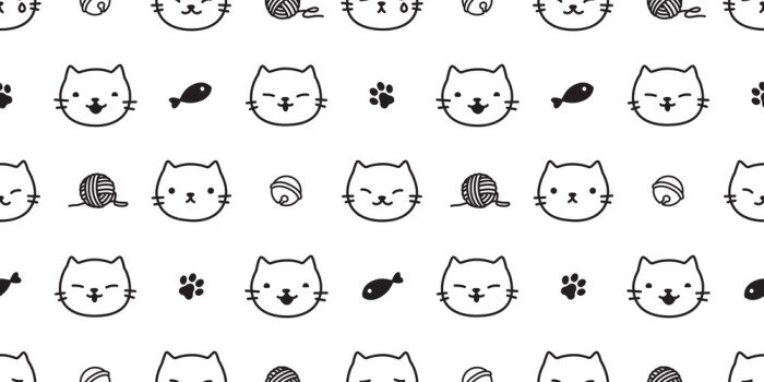 Tapete Schwarze Katzengesichter auf weißem Hintergrund