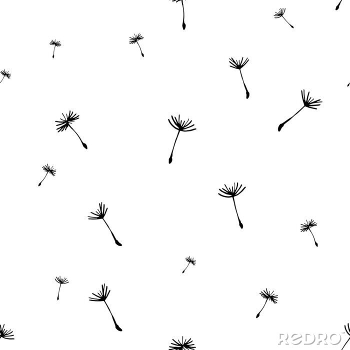 Tapete Schwarze Pusteblumensamen schweben in der Luft