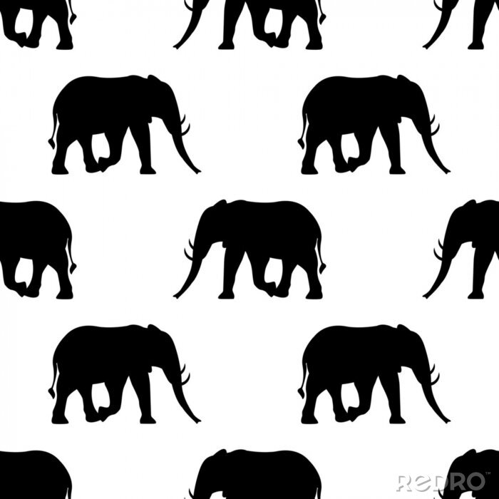 Tapete Schwarze Silhouetten von Elefanten auf weißem Hintergrund