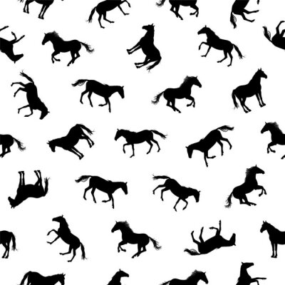 Tapete Schwarze Silhouetten von Pferden auf weißem Hintergrund