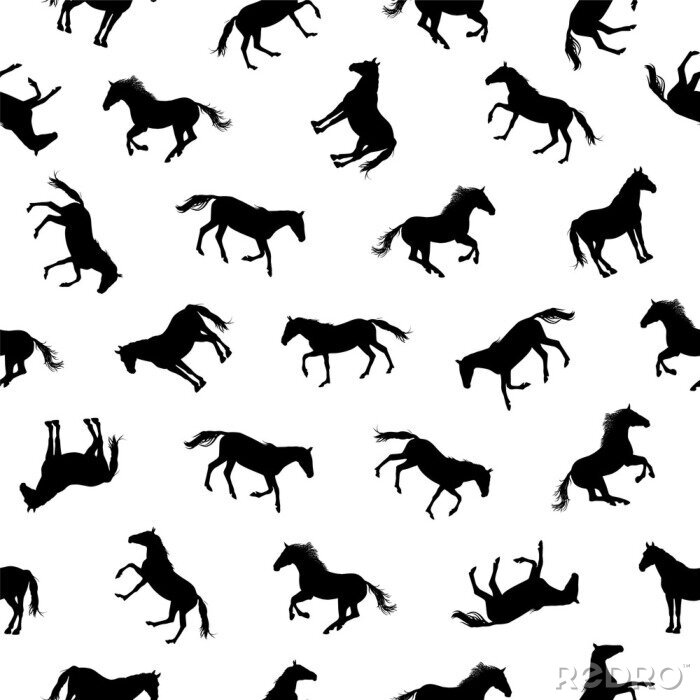 Tapete Schwarze Silhouetten von Pferden auf weißem Hintergrund