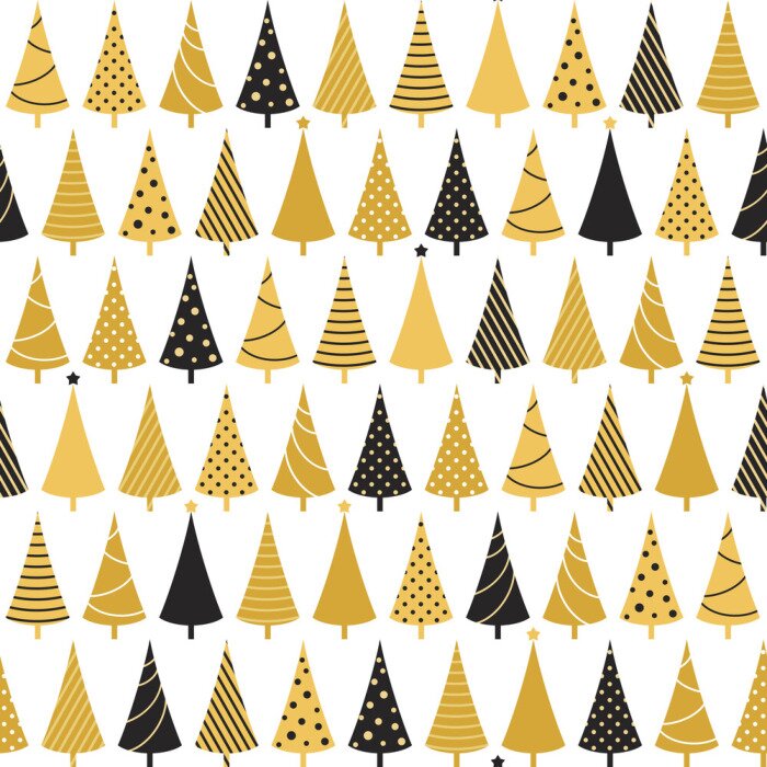 Tapete Schwarze und goldene Weihnachtsbäume
