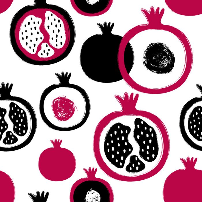 Tapete Schwarze und marineblaue Granatäpfel auf weißem Hintergrund