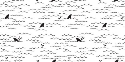 Tapete Schwarze und weiße Haie nahtloses Muster
