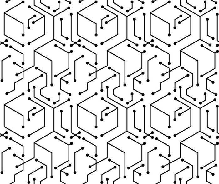 Tapete Schwarze Verbindungen auf weißem Hintergrund
