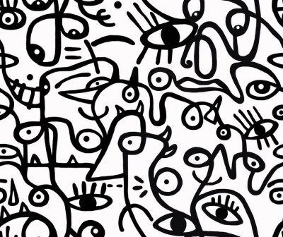 Tapete Schwarzes Graffiti auf weißem Hintergrund