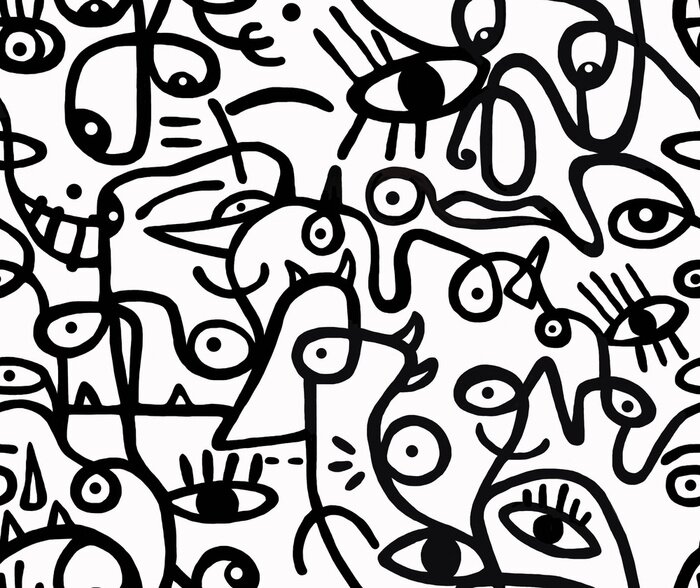 Tapete Schwarzes Graffiti auf weißem Hintergrund