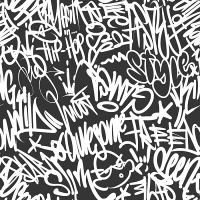 Tapete Schwarzes Graffiti mit weißer Schrift