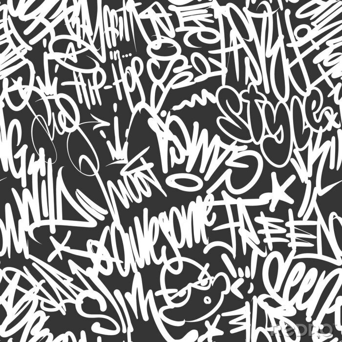 Tapete Schwarzes Graffiti mit weißer Schrift