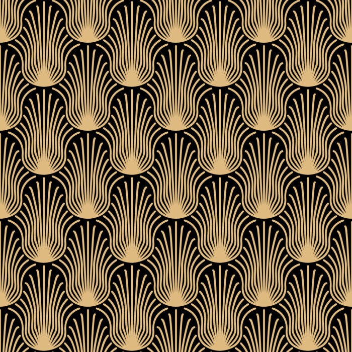 Tapete Schwarzes Pflanzenmotiv im Art-déco-Stil