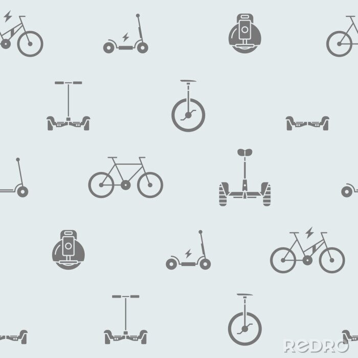 Tapete Scooter and electric transport background - Vector seamless pattern solid silhouettes of vehicles for graphic design