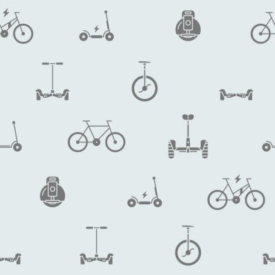 Tapete Scooter and electric transport background - Vector seamless pattern solid silhouettes of vehicles for graphic design