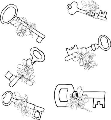 Tapete seamles pattern on a white background from keys with flowers