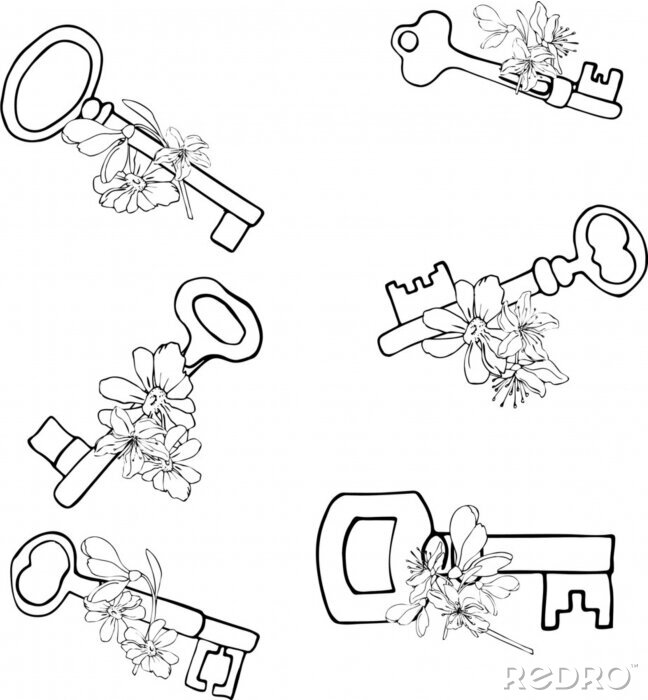 Tapete seamles pattern on a white background from keys with flowers