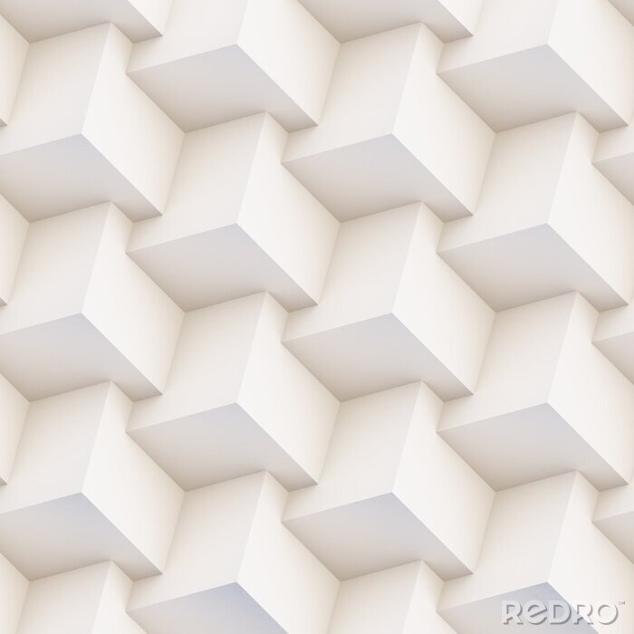 Tapete Seamless 3D pattern made of white and beige geometric shapes, creative background or wallpaper surface made of light and shadow. Futuristic decorative abstract texture design, simple graphic elements
