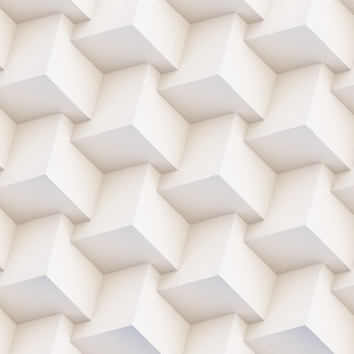 Tapete Seamless 3D pattern made of white and beige geometric shapes, creative background or wallpaper surface made of light and shadow. Futuristic decorative abstract texture design, simple graphic elements