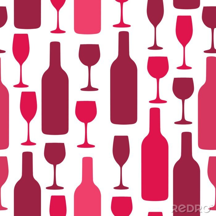 Tapete Seamless background with wine bottles and glasses. Bright colors pattern for web, poster, textile, print and other design