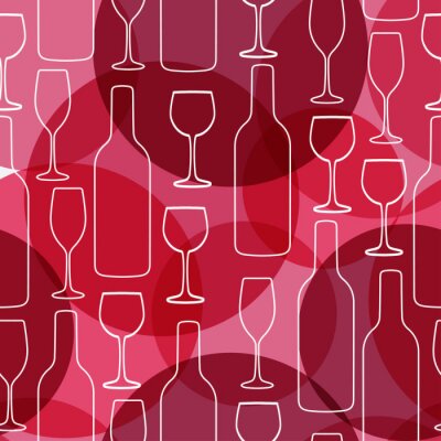 Tapete Seamless background with wine bottles and glasses. Bright colors pattern for web, poster, textile, print and other design