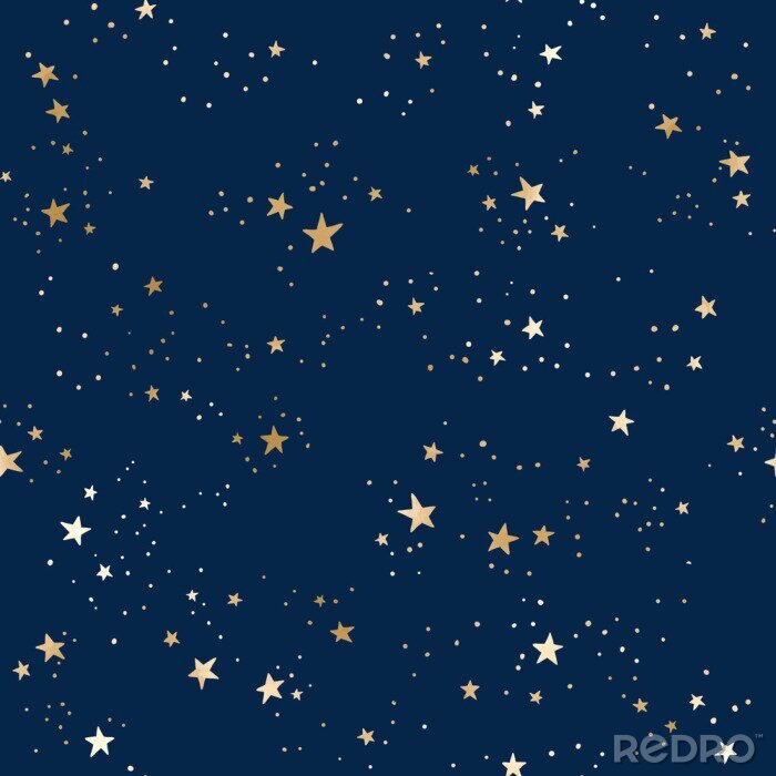 Tapete Seamless blue space pattern with gold constellations and stars
