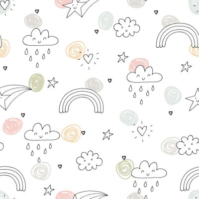 Tapete seamless clouds and stars pattern vector illustration