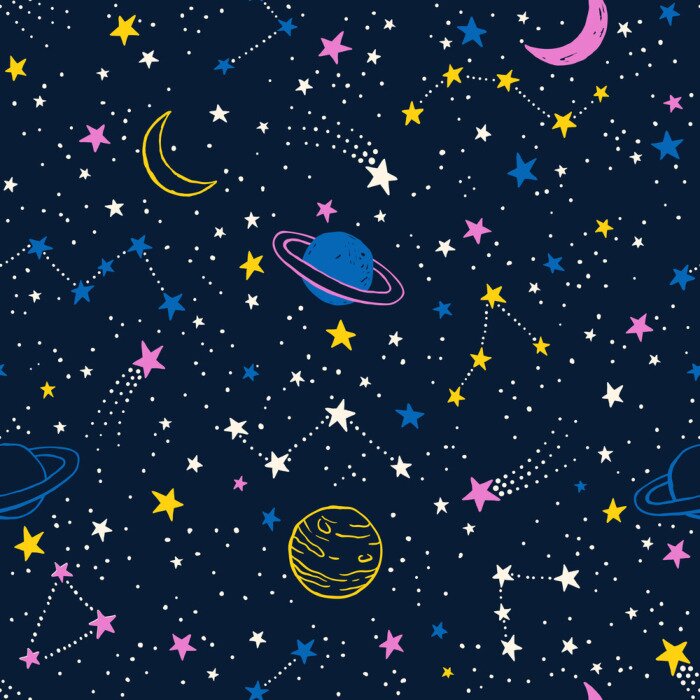 Tapete Seamless colorful pattern with planets, constellations and stars
