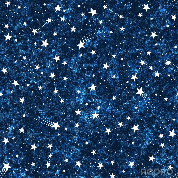 Tapete Seamless dark blue textured pattern with constellations and stars