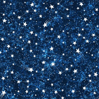 Tapete Seamless dark blue textured pattern with constellations and stars
