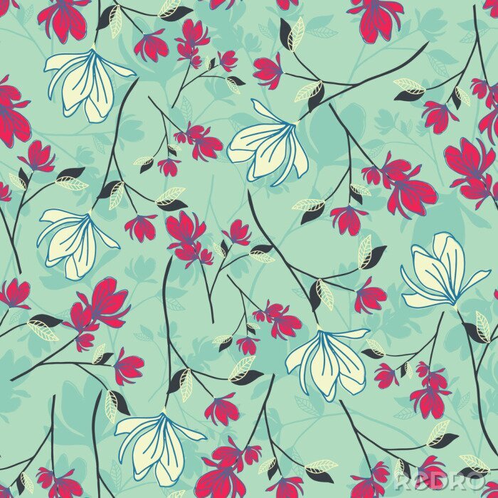 Tapete seamless floral pattern with hand drawn magnolia flowers. creative floral designs for fabric, wrapping, wallpaper, textile, apparel. vector illustration