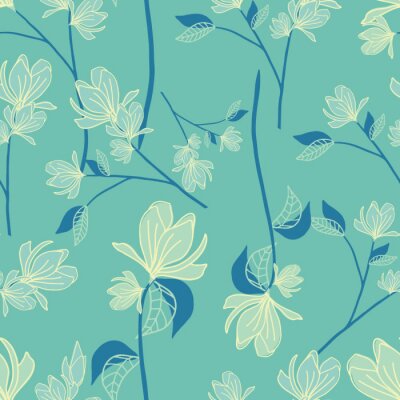 Tapete seamless floral pattern with hand drawn magnolia flowers. creative floral designs for fabric, wrapping, wallpaper, textile, apparel. vector illustration