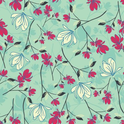 Tapete seamless floral pattern with hand drawn magnolia flowers. creative floral designs for fabric, wrapping, wallpaper, textile, apparel. vector illustration